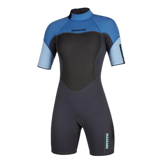  Mystic Womens Brand 3/2mm Back-Zip Flatlock Shorty Wetsuit - Menthol Blue