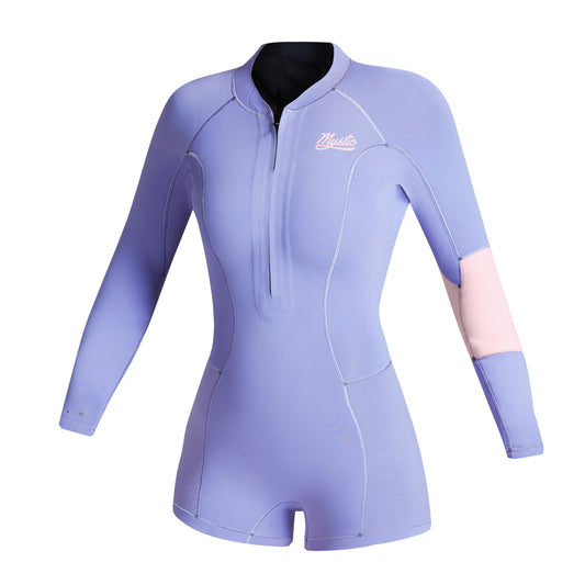 Mystic Womens Lunar 2/2mm Front-Zip Longarm Shorty Wetsuit - Pastel Lilac
