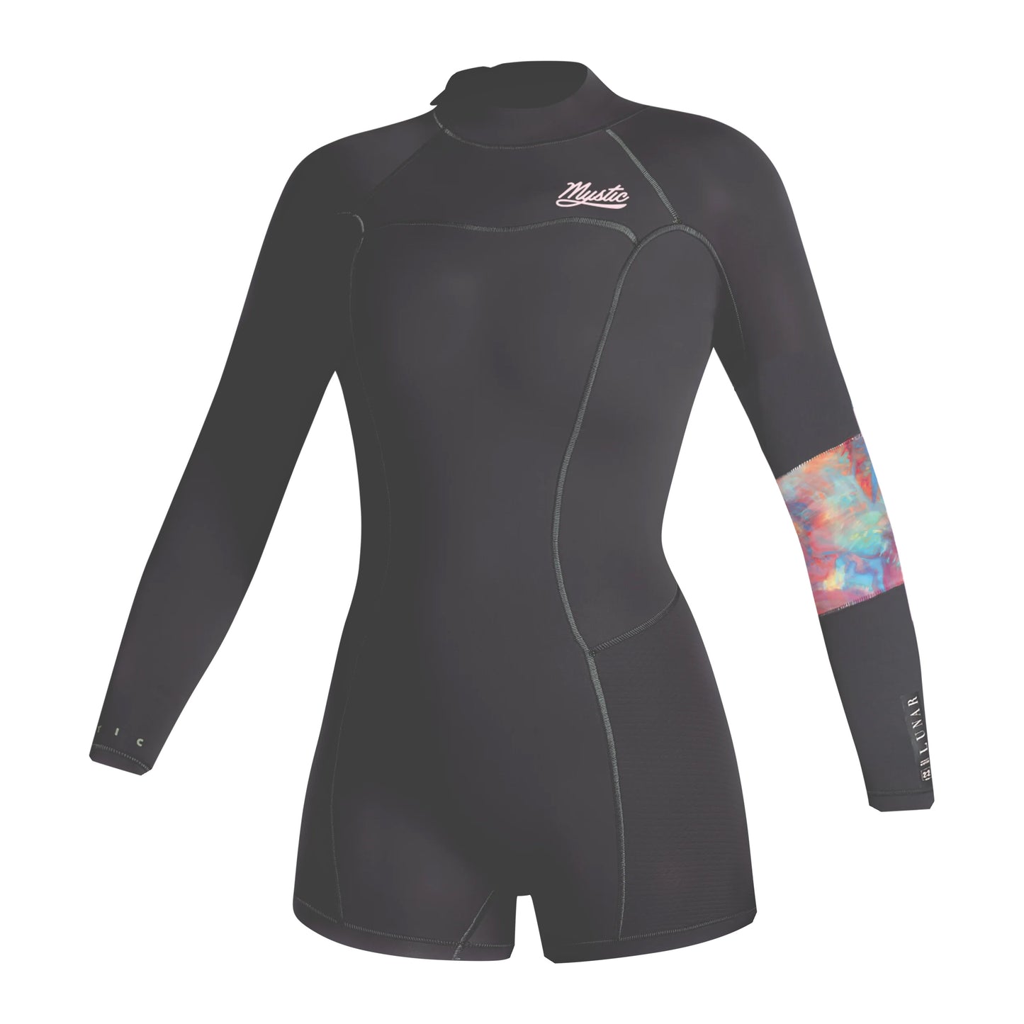  Mystic Womens Lunar 2/2mm Back-Zip Longarm Shorty Wetsuit - Dark Grey