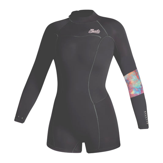  Mystic Womens Lunar 2/2mm Back-Zip Longarm Shorty Wetsuit - Dark Grey