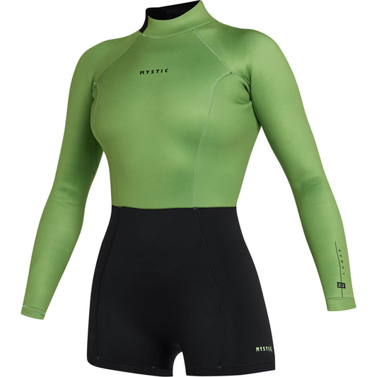  Mystic Womens Lunar 2/2mm Back-Zip Longarm Shorty Wetsuit - Soft Green