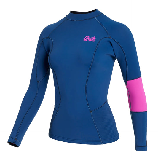  Mystic Womens Lunar 2 GBS Long Sleeve Vest Neoprene Rashvest - Summer Blue